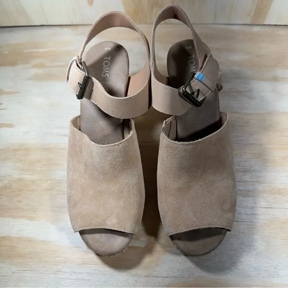 Toms Suede Tan Wedge Sandals Women’s Size 9